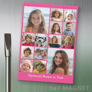 Hot Pink Photo Collage - Modern 14 Pic Grid