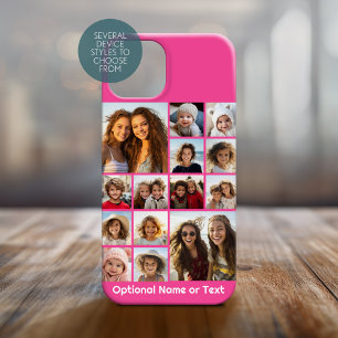 Hot Pink Photo Collage - Modern 14 Pic Grid