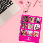 Hot pink photo collage monogram name 2025 planner<br><div class="desc">Make your own unique family photo collage as a gift or for yourself. Use four, 9 of your favourite photos of your family, friends, dream travel destination or pet! Personalise and add a name and your monogram letter. The name is written with a modern hand lettered style script with swashes....</div>