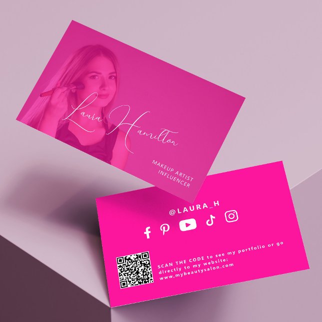 Hot pink photo overlay makeup artist QR CODE Business Card (Creator Uploaded)