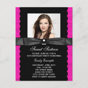 Hot Pink Photo Sweet 16 Birthday Party Invitation