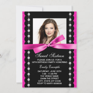 Hot Pink Photo Sweet 16 Birthday Party Invitation