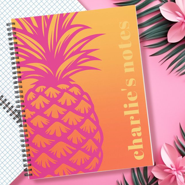 Hot pink pineapple orange yellow gradient notebook (Hot pink pineapple orange yellow gradient retro notebook)