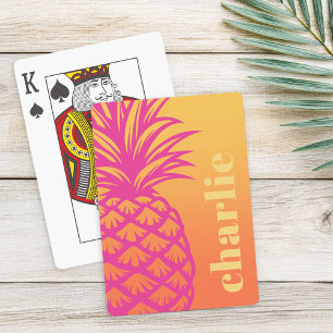 Hot pink pineapple orange yellow gradient retro playing cards