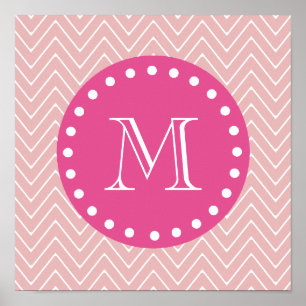 Hot Pink, Pink Chevron   Your Monogram Poster