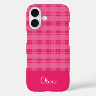 Hot Pink Plaid iPhone 16 Case