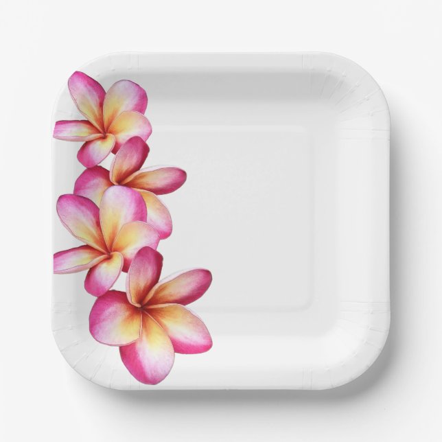 Hot Pink Plumeria Paper Plate (Front)