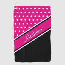 Hot Pink Polka Dot Black Diagonal Script Name