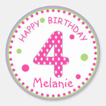 Hot Pink Polka Dot Happy Birthday Number 4