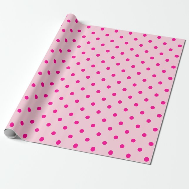 Hot Pink Polka Dot on Light Pink Large Space Wrapping Paper (Unrolled)