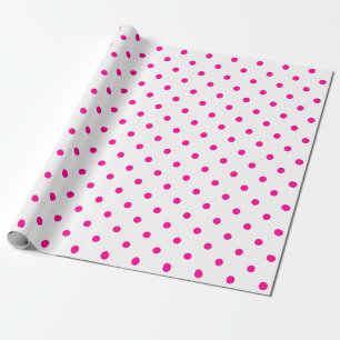 Hot Pink Polka Dot on White Large Space Wrapping Paper