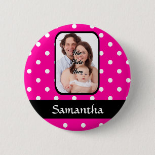 Hot pink polka dot pattern 6 cm round badge