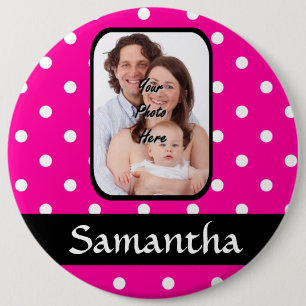 Hot pink polka dot pattern 6 cm round badge