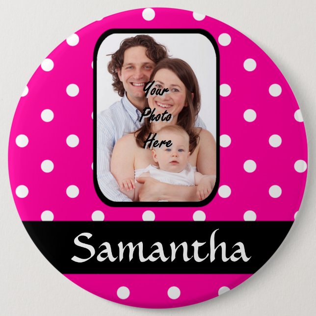 Hot pink polka dot pattern 6 cm round badge (Front)