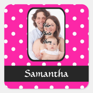 Hot pink polka dot pattern square sticker