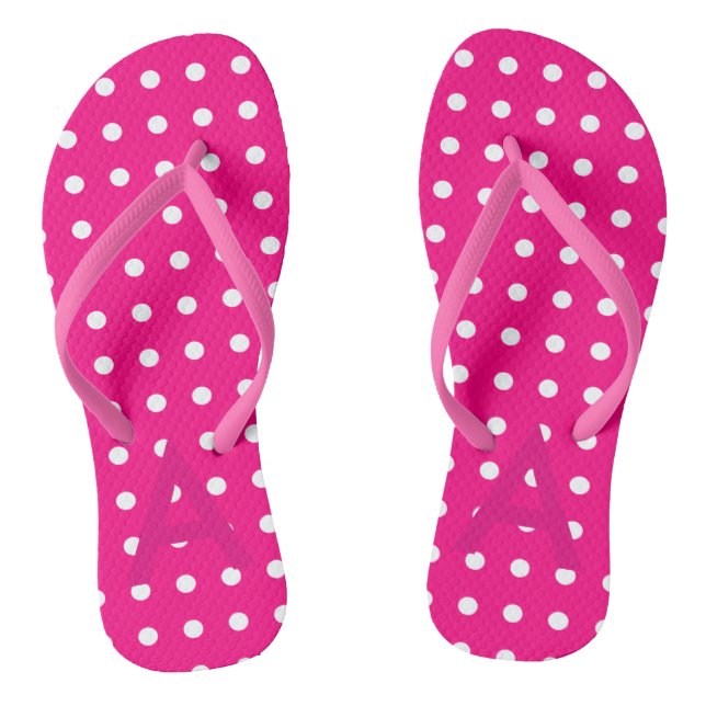 Hot Pink Polka Dot Pattern Thongs (Footbed)