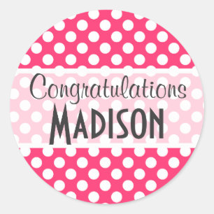 Hot Pink Polka Dots Classic Round Sticker