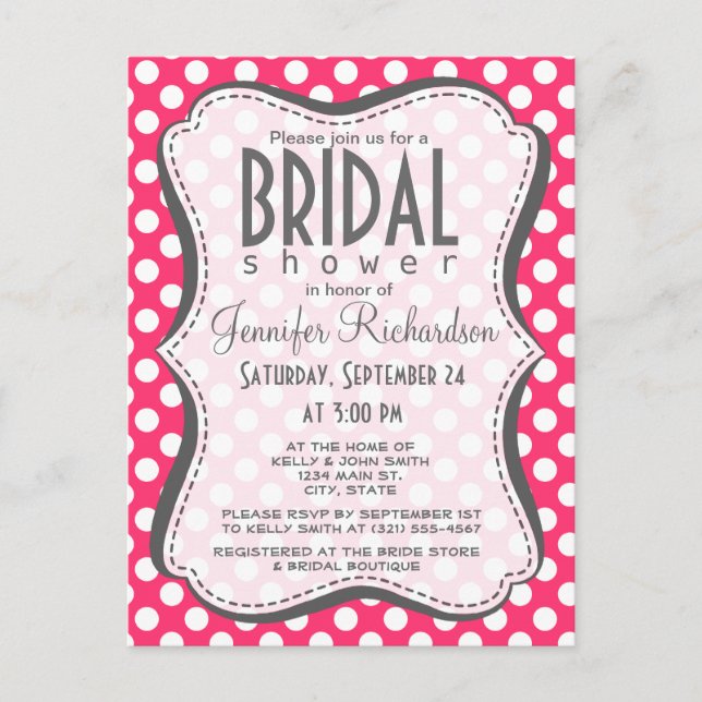 Hot Pink Polka Dots Invitation Postcard (Front)