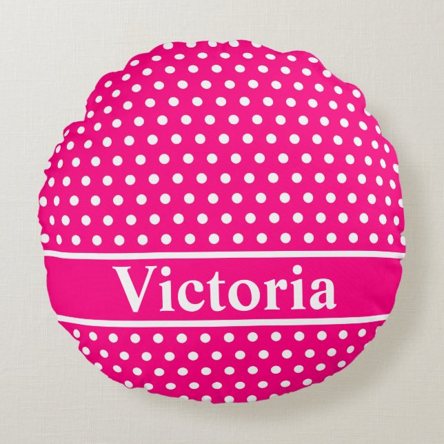 Hot Pink Polka Dots Round Cushion (Front)