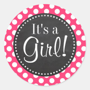 Hot Pink Polka Dots; Vintage Chalkboard Classic Round Sticker