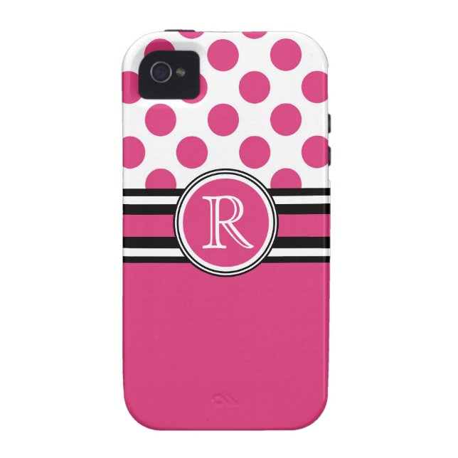 Hot Pink  Polkadots and  Monogram Initial Case-Mate iPhone Case (Back)