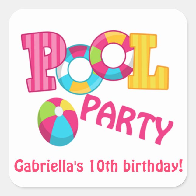 Hot Pink Pool Party Square Sticker (Front)
