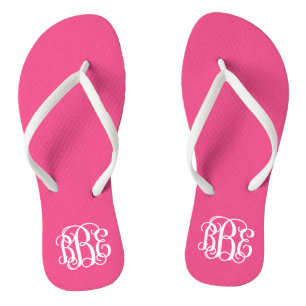 Hot Pink Preppy Script Monogram Thongs