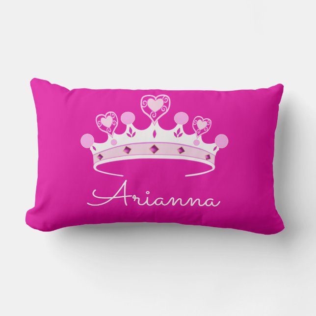 Hot Pink Princess Crown Custom Personalised Lumbar Cushion (Front)
