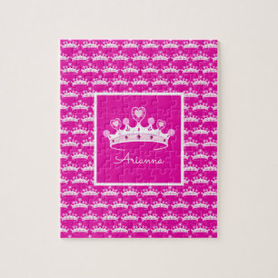 Hot Pink Princess Crown Personalised Custom Colour Jigsaw Puzzle