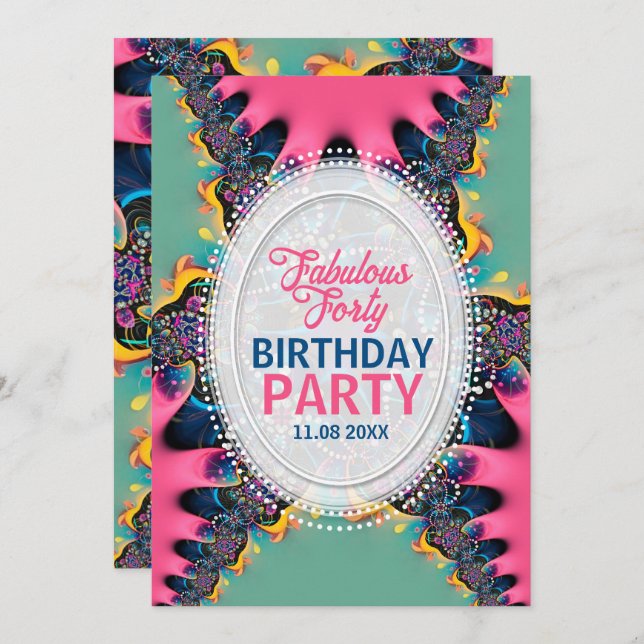 Hot Pink Princess Fabulous Forty Birthday Party Invitation (Front/Back)