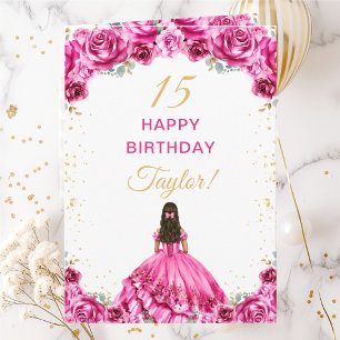 Hot Pink Princess Floral Happy Birthday Card