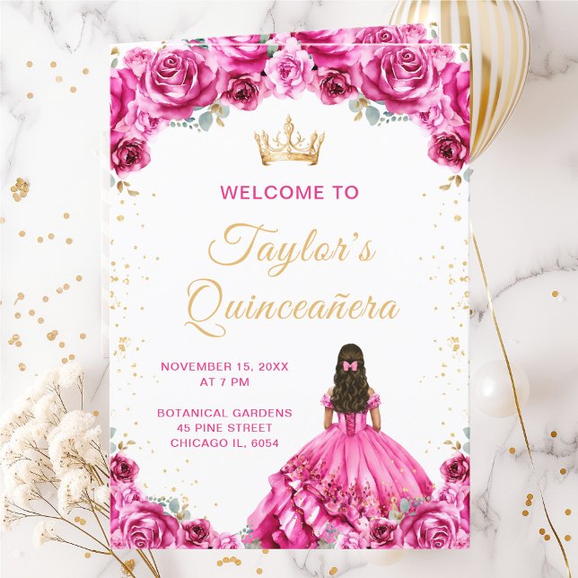 Hot Pink Princess Floral Quinceañera Program (Creator Uploaded)