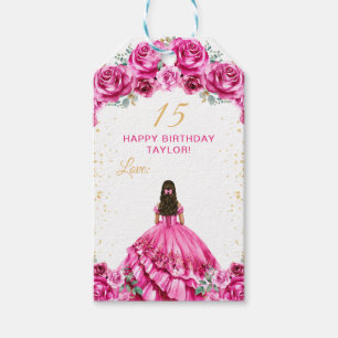 Hot Pink Princess Quinceañera Happy Birthday Gift Tags