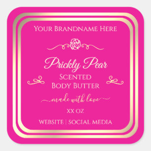 Hot Pink Product Label Gold Frame and Vintage Rose