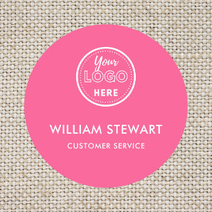 Hot Pink Professional Logo Round Employee Staff Name Tag