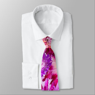 Hot Pink Purple Abstract Floral Dahlia Pattern Tie