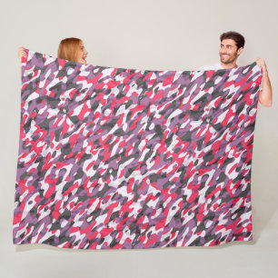 Hot pink, purple and black camo abstract fleece blanket