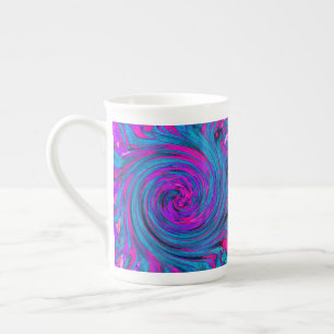 Hot Pink, Purple and Blue Abstract Retro Twirl Bone China Mug