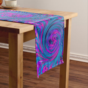 Hot Pink, Purple and Blue Abstract Retro Twirl Long Table Runner