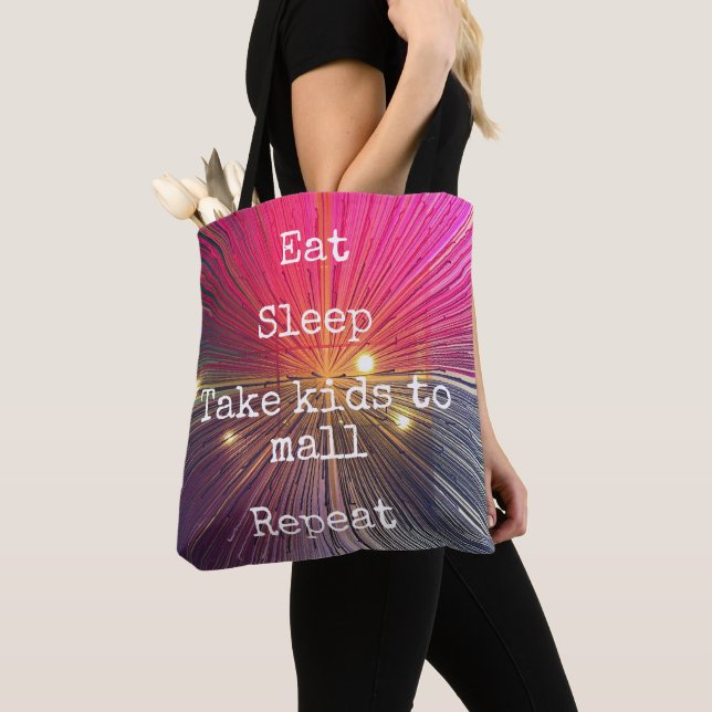 Hot Pink Purple Eat Sleep Take Kids To Mall Repeat Tote Bag (Close Up)