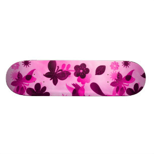 Hot Pink Purple Flowers Birds Butterflies Floral Skateboard