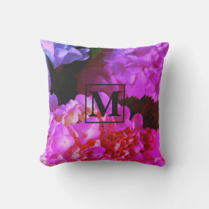 Hot pink purple flowers florals hydrangeas  cushion