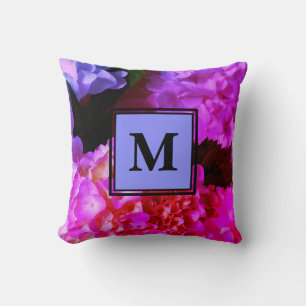 Hot pink purple flowers florals hydrangeas  cushion