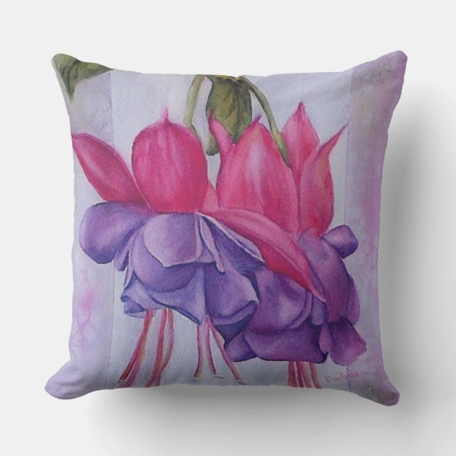 HOT PINK PURPLE FUCHSIA FLOWERS PATIO CUSHION (Front)