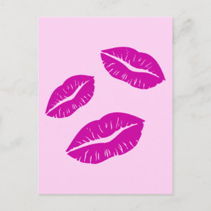 HOT PINK PURPLE KISSES LIPS LOVE ICONS MOTIVATIONA POSTCARD