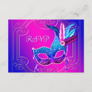 Hot Pink Purple Masquerade Party RSVP Card