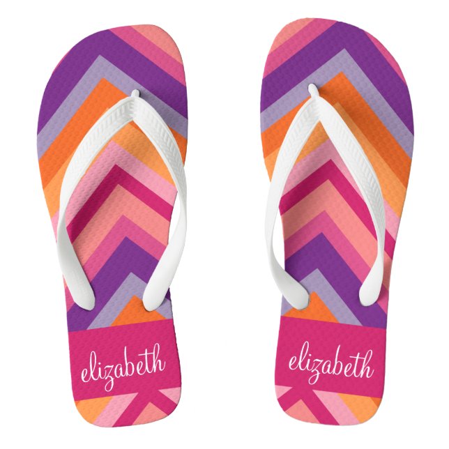 Hot Pink Purple Orange Chevron Pattern Thongs (Footbed)