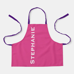 Hot Pink, Purple Straps, Jumbo Name,  Apron