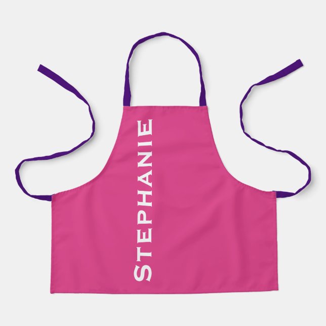 Hot Pink, Purple Straps, Jumbo Name,  Apron (Front)
