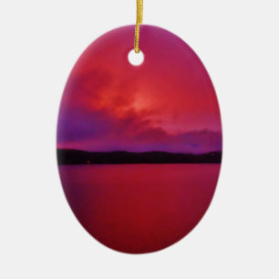 Hot Pink Purple sunset on Lake Arrowhead Ceramic Ornament